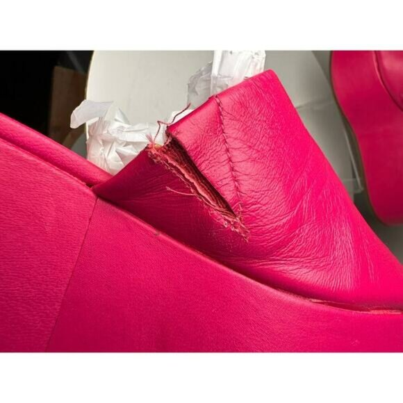 Schutz Hot Pink Leather Platform Wedge Sandals Sz 7.5 Barbie Y2K Chunky Festival - Picture 3 of 16